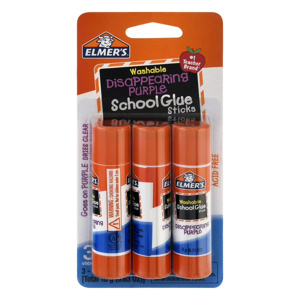 Elmer's School Glue Sticks Disappearing Purple Washable - 3 ct pkg